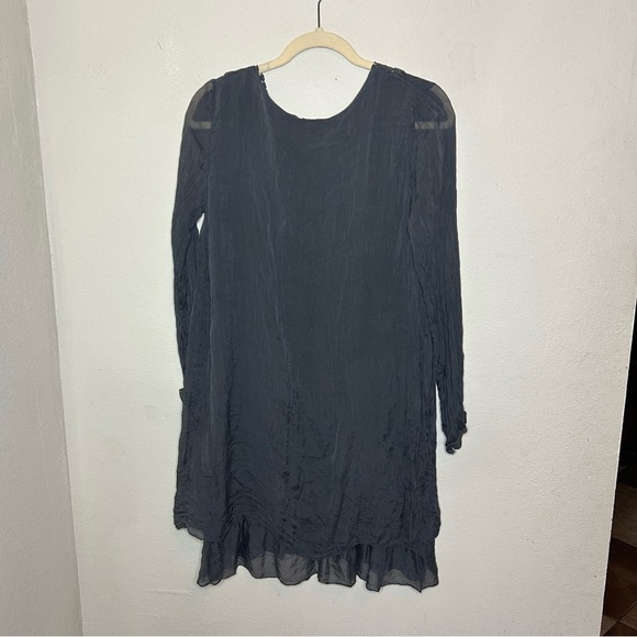 Carla Conti Gray Silk Ruffled Tiered Long Sleeve Dress Medium - Picture 8 of 8